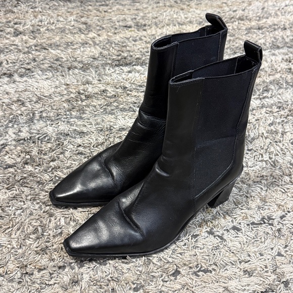 Zara Elegant Black Leather Ankle Boots sz 10/41 - Picture 7 of 9